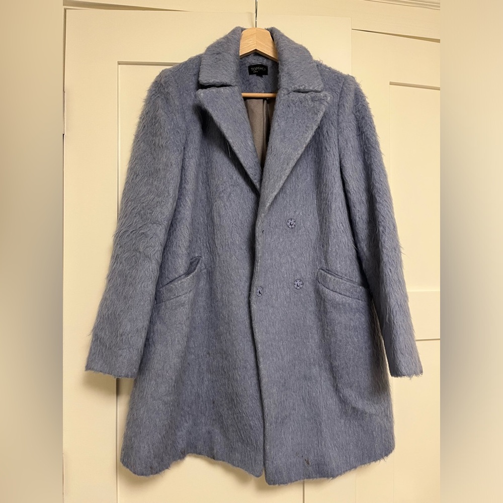 TOPSHOP pale blue/lavender fuzzy coat